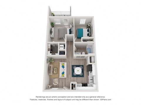 a 3d floor plan of a 1 bedroom apartment